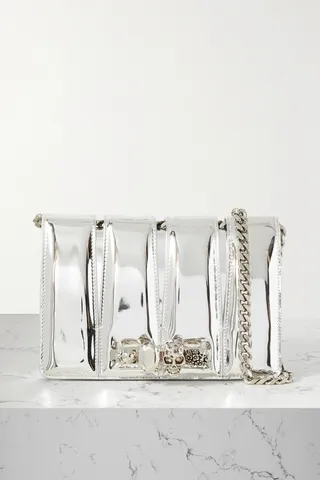 Alexander McQueen - The Slash Embellished Cutout Mirrored-leather Shoulder Bag - Silver