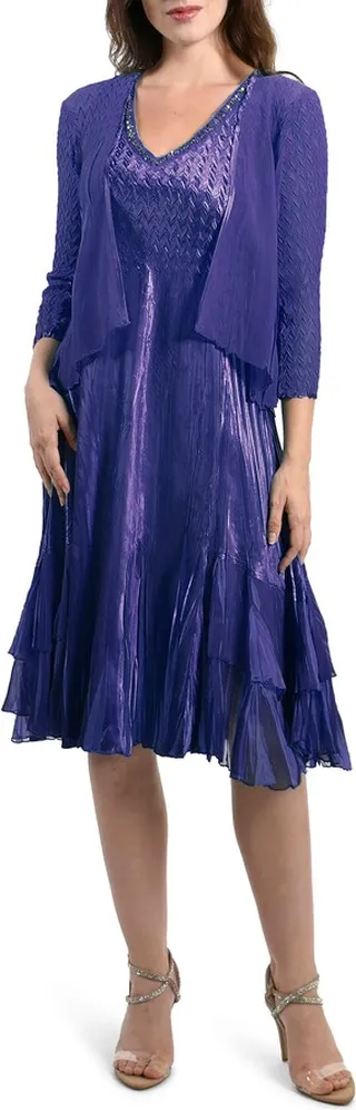 Metallic V-Neck Dress with Jacket