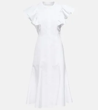 Ruffle-trimed cotton midi dress