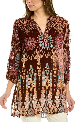 Johnny Was Geo Burnout Mali Silk-Blend Tunic