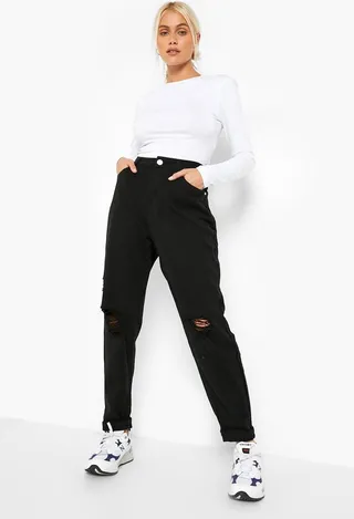 Basics High Waisted Ripped Mom Jeans