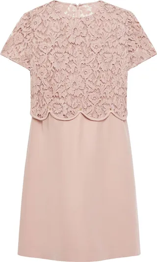 Corded-lace paneled wool and silk-blend crepe mini dress