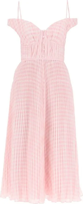 Self-Portrait Gingham Off-Shoulder Midi Dress