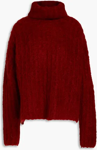 Brushed ribbed mohair-blend turtleneck sweater