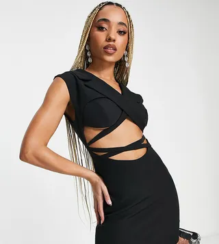 ASYOU strap detail sleeveless blazer dress in black