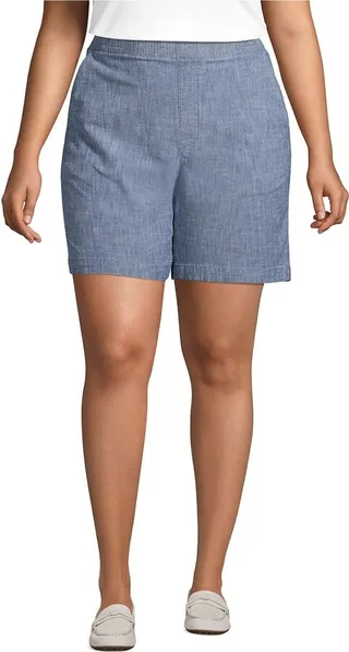 Lands' End Women's Plus Size Mid Rise Elastic Waist Pull On 7" Knockabout Chino Shorts
