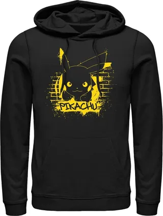 Men's Pokemon Pikachu Mural Pull Over Hoodie - Black - Medium