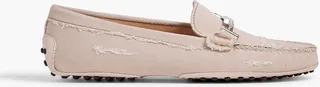 Distressed denim loafers