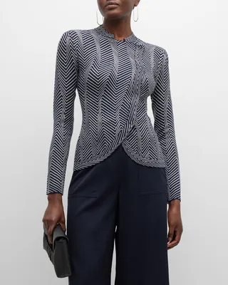 Asymmetric Chevron Knit Jacket