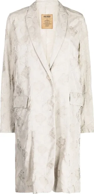 Floral-Embroidered Single-Breasted Coat