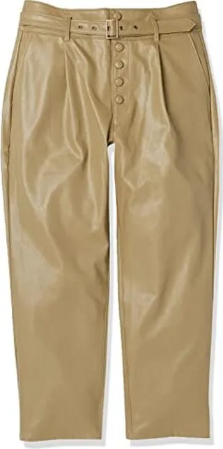 PAIGE Women's Maria Pant Vegan Leather self Belt Exposed Button Fly in Dark Brushed Olive