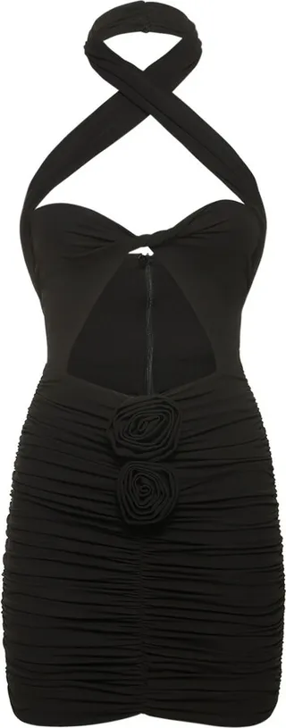 Jersey cutout halter neck mini dress