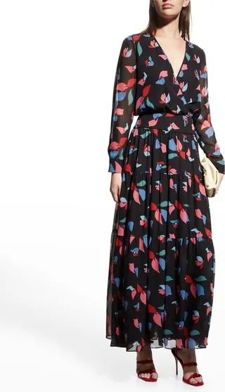 Tiered Abstract-Print Chiffon Maxi Dress