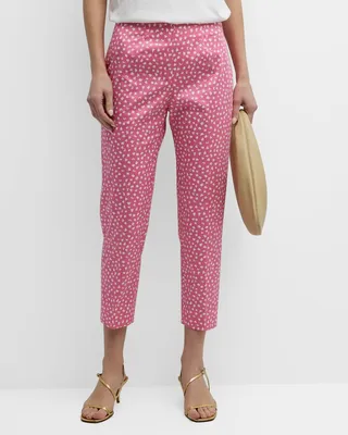Audrey Micropattern Slim-Leg Capri Pants