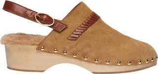 Leather clogs with faux fur