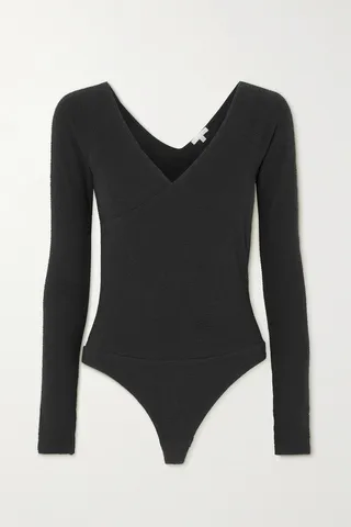 Skin - Shania Stretch Cotton And Modal-blend Cloqué Bodysuit - Black