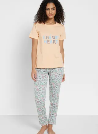 Graphic Nightwear T-Shirt And Pyjama Set