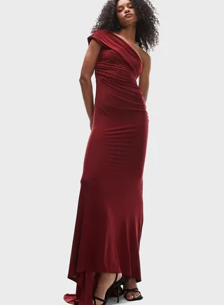 One Shoulder Cowl Neck Dress