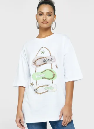 Graphic Oversized T-Shirt With Embellishment