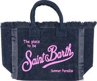 Canvas handbag with printed logo on the front