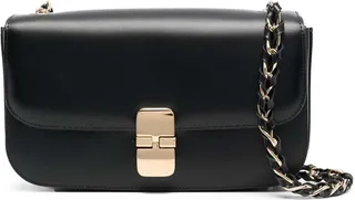 'grace Baguette' Black Shoulder Bag With Chain In Leather Woman