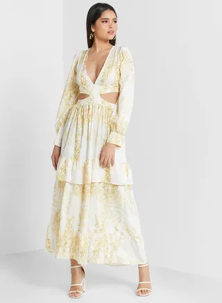 Printed Maxi Dress With Cut Outs