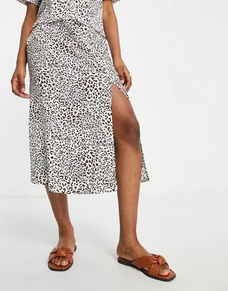 Miss Selfridge button up slit midi skirt in animal print - MULTI