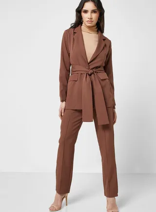 Belted Blazer And Pant Set