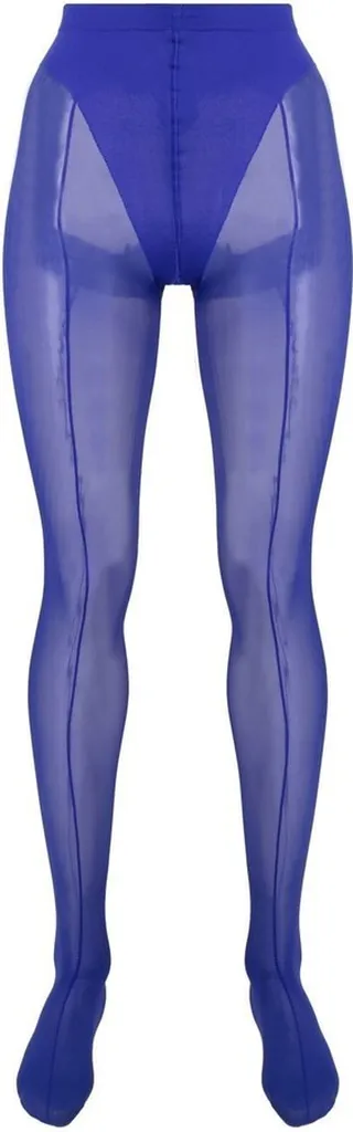 X Mugler Blue Mesh-Panel Tights