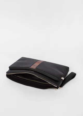Black Leather 'Signature Stripe' Document Case