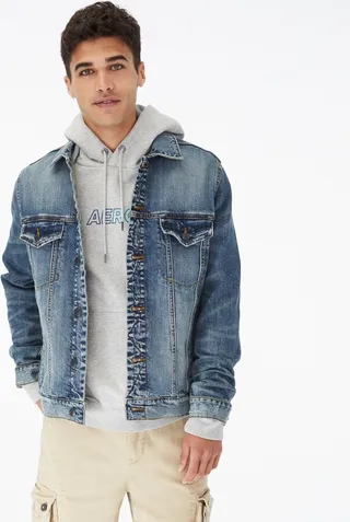 Aeropostale Womens Men's Medium Wash Stretch Denim Trucker Jacket
