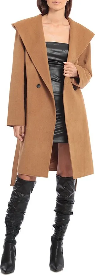 Avec Les Filles Belted Twill Robe Log Wool-Blend Coat