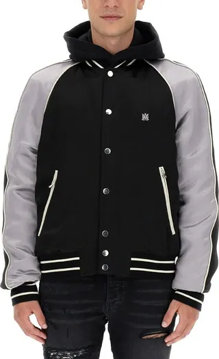 Amiri Logo Embroidered Buttoned Bomber Jacket