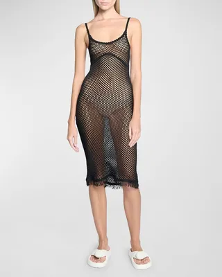 x Paula's Ibiza Sleeveless Fringe-Hem Crochet Midi Dress
