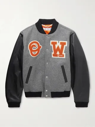 Leather and Wool-Blend Varsity Bomber Jacket