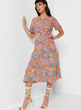 Printed Crew Neck Dress