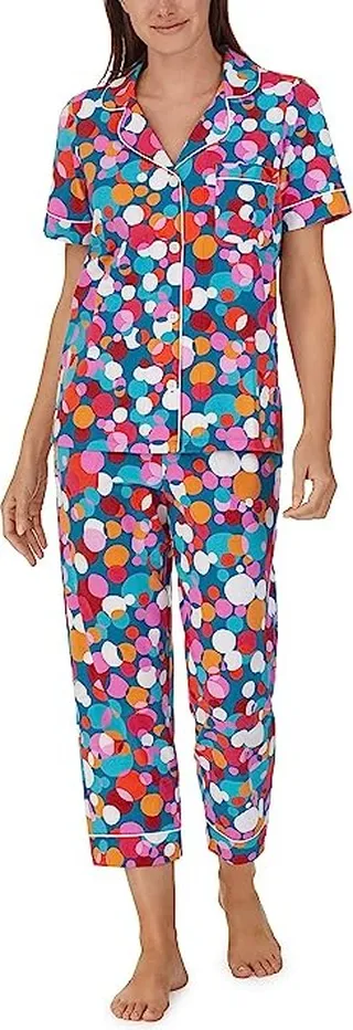 Bedhead PJs Trina Turk x Bedhead Short Sleeve Cropped PJ Set (Teal Bubble Dots) Women's Pajama Sets