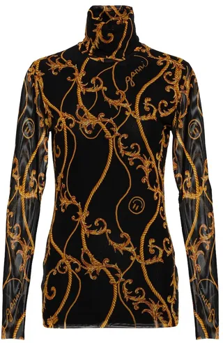 Printed mesh turtleneck top