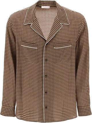 Valentino Ministud Print Silk Pajama Shirt