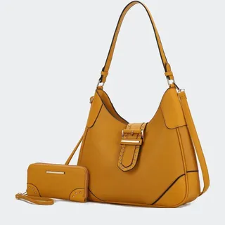 MKF Collection by Mia K Juliette Vegan Leather Women’s Shoulder Bag With Matching Wallet – 2 Pcs - Yellow