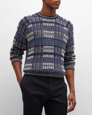 Men's Plaid Knit Crewneck Sweater