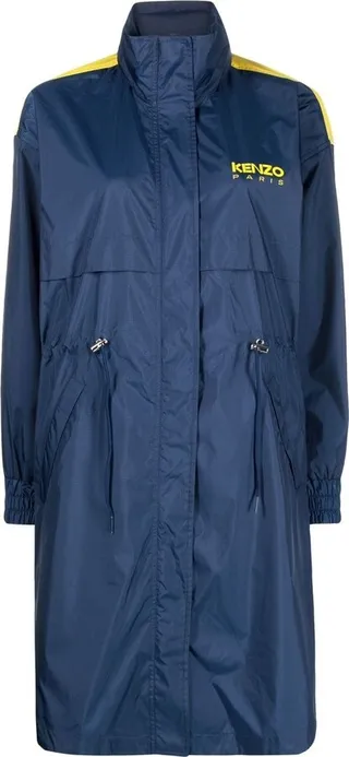 Logo-Print Panelled Zip-Up Coat