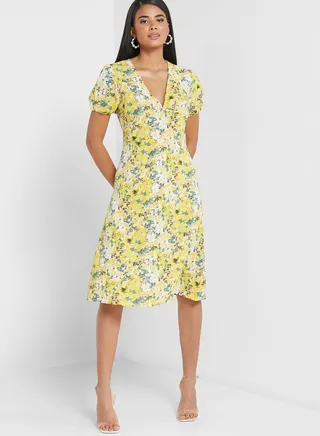 Printed Puff Sleeve Dress