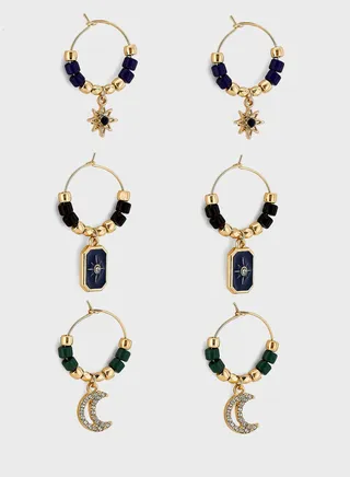 3 Pair Beaded Hoop Earring Set