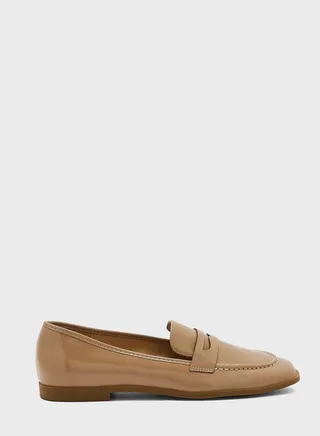 Camel Crinkle Patent Flat Moccasin