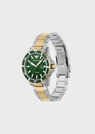 Three-Hand Date Two-Tone Stainless Steel Watch and Bracelet Set