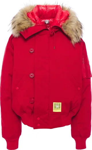 Faux fur-trimmed canvas hooded down jacket