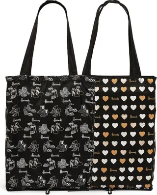 Harrods Glitter Hearts And Shoes Recycled Pocket Shopper Bag (Set Of 2)