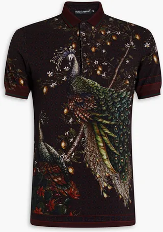 Printed cotton-piqué polo shirt