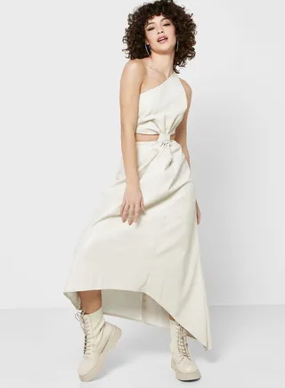 One Shoulder Cut Out Pu Dress